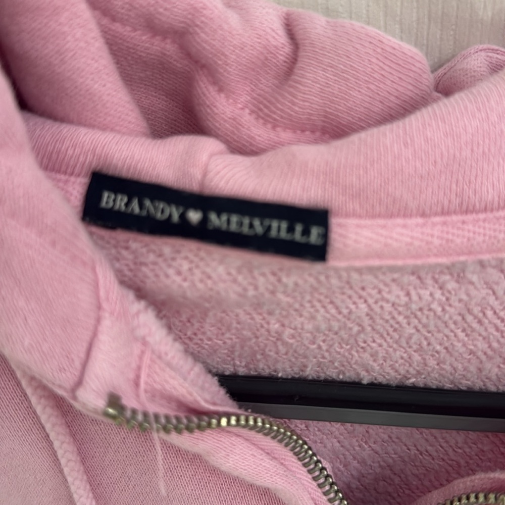 Brandy Melville Light Pink Zip-Up Cropped Hoodie One Size - Picture 2 of 3